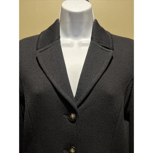 Vtg St John 2pc Skirt Suit Black Santana Knit Button Front Jacket Size 2 Buckles - Picture 9 of 12